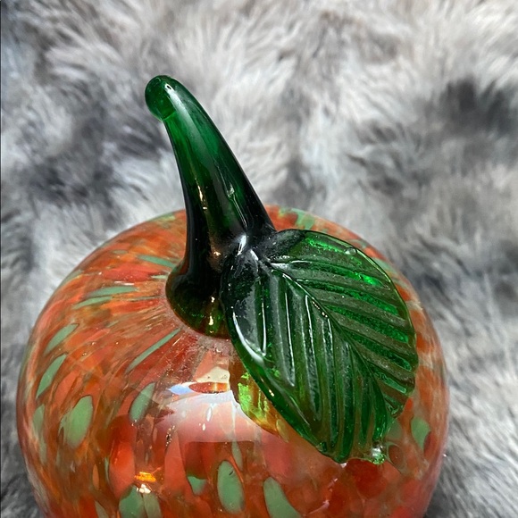 Handblown Orange Glass Pumpkin with Green Stem - Home Art - Picture 6 of 16